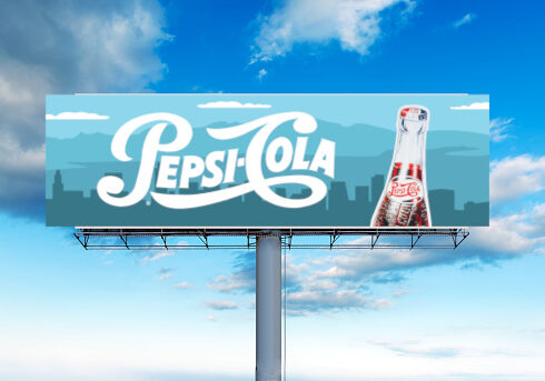 A billboard with the pepsi cola logo on it.